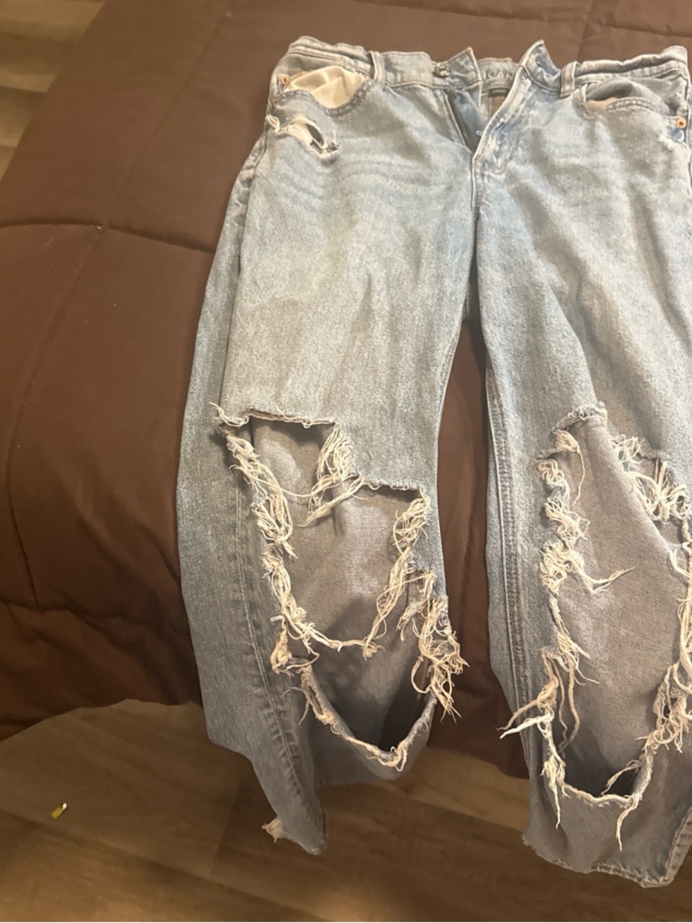 American Eagle Outfitters Faded Light Blue Ripped Boyfriend Jeans